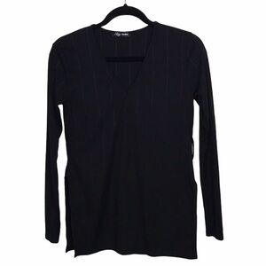 Stylewise Black Ribbed Stripe Long Sleeve Top
